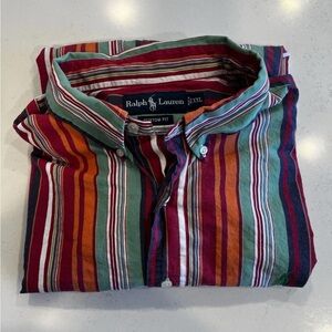 Vintage Polo Ralph Lauren Shirt 2XL Multicolor Vertical Stripes Green Pony